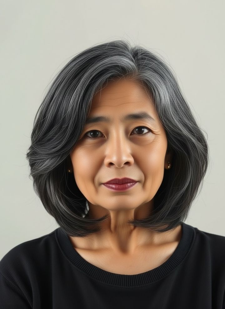 After: layered bob rendered on the same face by Lineup